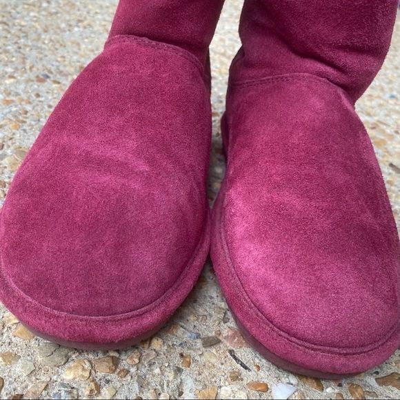 Bearpaw Arya Burgundy Suede Wool Fringe Boots 6 - Picture 4 of 8